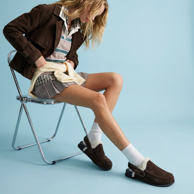 Finn Warm Lined Mules Brown Suede